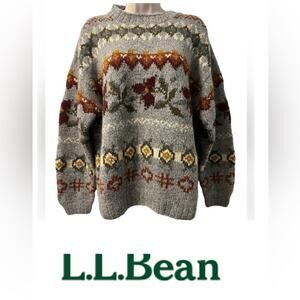 Vintage LLBean women’s wool sweater size Large fair isle fall harvest